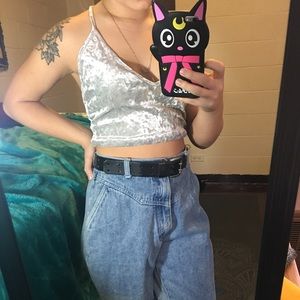 Silver velvet tank top